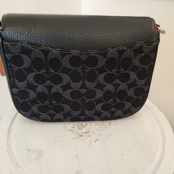 Coach Amelia Saddle Bag Black Denim & Pebbled leather NWT - Picture 3 of 10